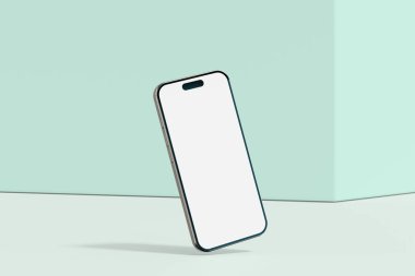 Gerçekçi bir akıllı telefon modeli. Beyaz arka planda izole edilmiş bir cep telefonu. Aygıt ön görünümü. Gölgeli üç boyutlu cep telefonu. Ui ux sunumu için gerçekçi, yüksek kalite akıllı telefon modeli