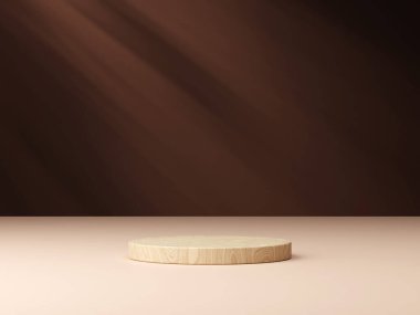 Kahverengi zemin üzerinde gölge arkaplan ile 3D gerçekçi modern tarz boş bej podyum