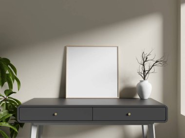 Minimalist Rafta Bitkilerle Resim Çerçevesi Biçimi