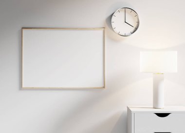 Beyaz çerçeve, ortam aydınlatmalı, rahat, parlak bir odada, iç tasarım veya sanat gösterisi için mükemmel..