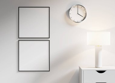 Tasarım projeleri ve sanat gösterimleri için temiz bir tuval sunan beyaz kare çerçeve modeli bir ışık duvarında görüntülendi.
