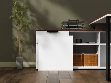 Yumuşak gölgeli, yerde zarif bir çerçeve modeli var. Sanat eserleri veya tasarımlar sunmak için mükemmel..