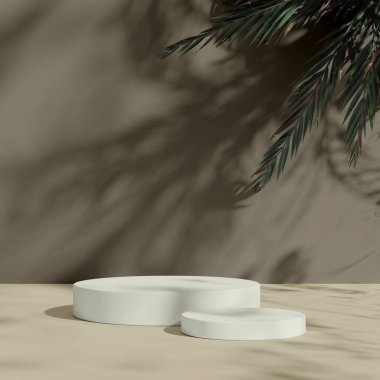 Kahverengi tonlu ve botanik gölgeli yumuşak gün ışığında beyaz platformlar