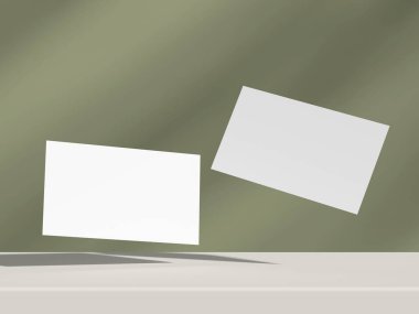 Yeşil arka planı ve yüzen planı olan yaratıcı bir kartvizit modeli.