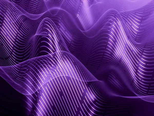 Parlak çizgileri olan soyut mor dalgalar dinamik, fütüristik bir his yaratıyor..