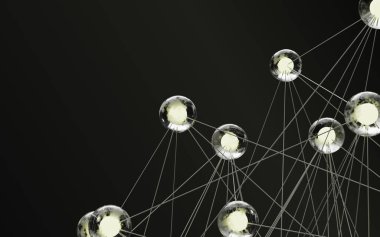 Bağlı düğümlere ve koyu arkaplanda parlayan ışığa sahip pleksus ağı.