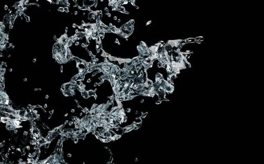 Siyah arkaplanda yüzen 3D gerçekçi su sıçraması