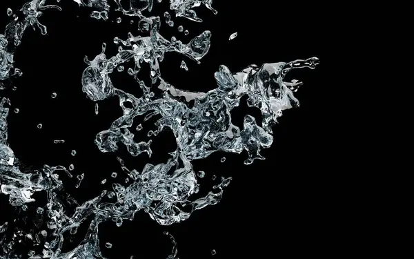Siyah arkaplanda yüzen 3D gerçekçi su sıçraması