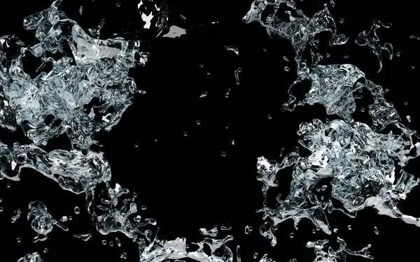 Siyah zemin üzerinde şeffaf suyun ayrıntılı sıçrama etkisi