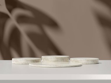 Üç podyum desenli gölge efektleri, şık ürün sunumları için mükemmel.