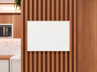 Yatay hafif ahşap çerçeve. İç kısımdaki ahşap çatallarda asılı..