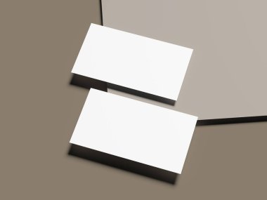 Kahverengi-bej modern kağıt arka plan modeli üzerinde zarif beyaz kartlar