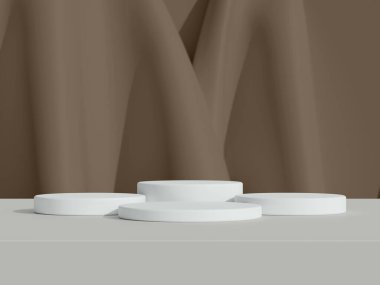 Arkası kalkık dört yuvarlak podyum, ürün sergisi için nötr perde arkası