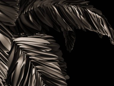 Zarif metalik siyah palmiye yaprakları dramatik ışık yansımaları ile.