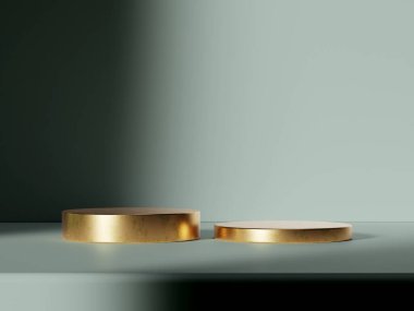 Altın bir podyumu olan minimalist tasarım, ürün sunumları için mükemmel.