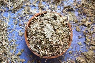 Çiğ, kurutulmuş Bacopa monnieri bitkisi.