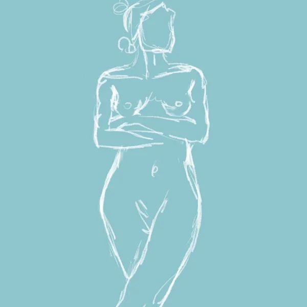 Pencil Drawing Ukrainian Artist Naked Body Beautiful Brooding Woman — Stock Vector
