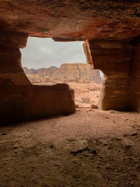 Detalj Grotta Vid Kungliga Gravar Den Försvunna Staden Petra — Stockfoto
