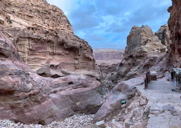 Deir Trail Nebo Klášterní Stezka Ztraceném Městě Petra — Stock fotografie