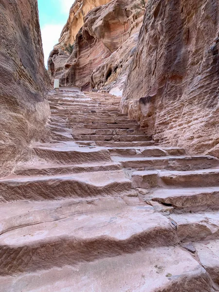 Deir Trail Vagy Monastery Trail Elveszett Város Petra — Stock Fotó
