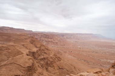 Masada 'dan Yahudi Çöl manzarası, Güney Bölgesi, İsrail.