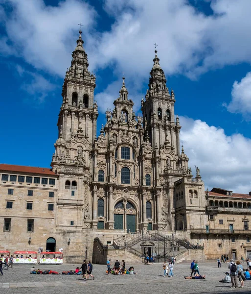 stock image Santiago de Compostela, La Coruna, Galicia, Spain  - 11 June, 2023. Tourists and pilgrims in front of the Cathedral of Santiago de Compostela