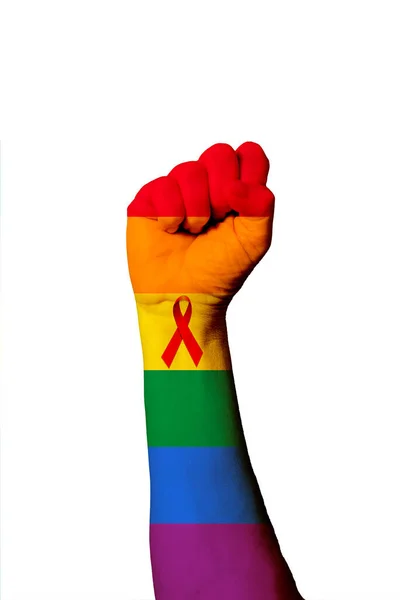 Vertical Shot Gay Pride Rainbow Flag World Aids Day Ribbon — Stock Photo, Image