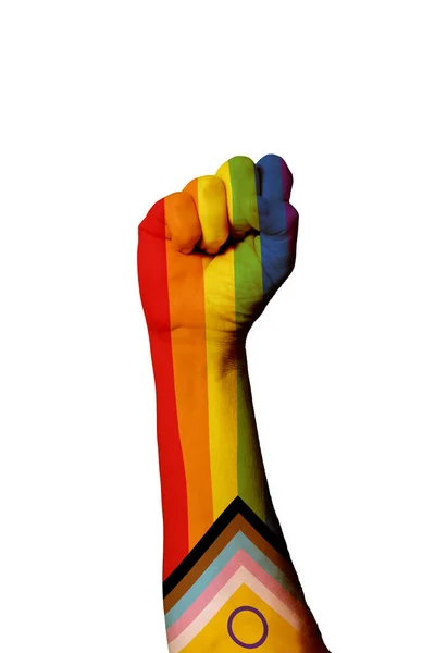 Vertikale Aufnahme Der Pride Intersex Rainbow Progress Flag Gemalt Auf — Stockfoto