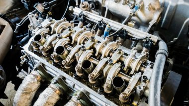 motor, sistem, silindir eski araba, eski araba konseptini onar. mobil fotoğraf