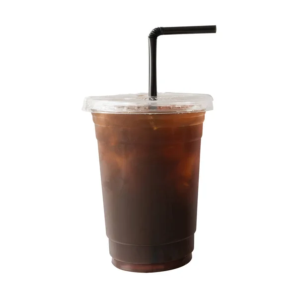 Asiatisk Svart Kaffe Plast Kopp Isolerad Vit Bakgrund — Stockfoto
