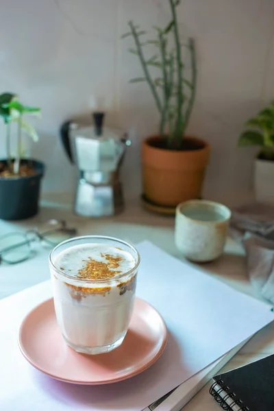 Dirty Coffee menu or Milk and Espresso Coffee, homemade coffee drink.Vertical photo