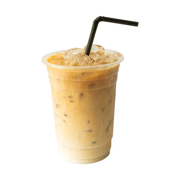 Aziatische Ijskoffie Latte Koffie Beker Geïsoleerde Witte Achtergrond — Stockfoto