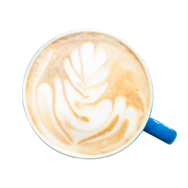 Pemandangan Bagus Seni Latte Kopi Panas Latar Belakang Putih Yang — Stok Foto