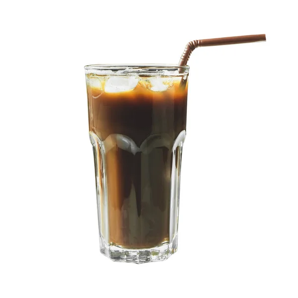 Azji Mrożona Czarna Kawa Szklanym Kubku Odizolowane Białe Tło — Zdjęcie stockowe