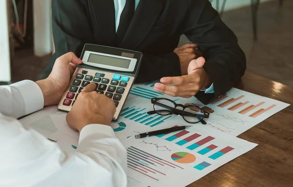 Business Accountants Using Calculator Calculate Financial Coffee Shop — Stock Photo, Image