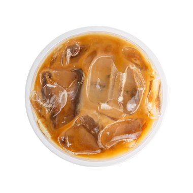 Top view Ice coffee in the cup isolated white background.	