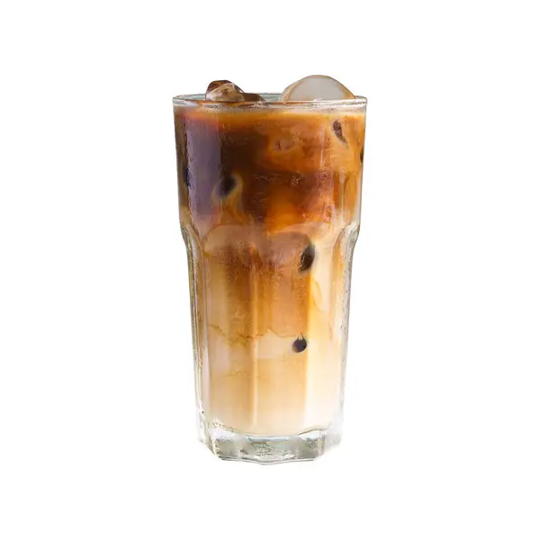 Iced latte coffee on glass isolated white background, summer drink concept