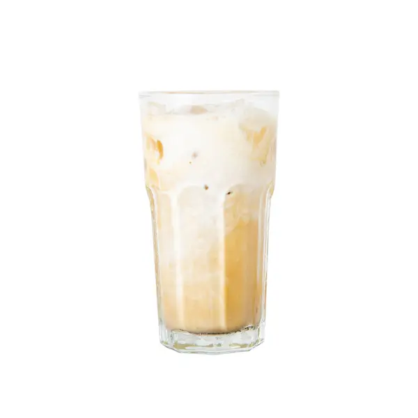 Ledové Latte Káva Skle Izolované Bílé Pozadí — Stock fotografie