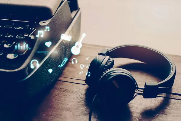 Schwarzes Headset Das Musik Icons Setzt Sounds Sound Playlist Herz — Stockfoto