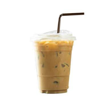 Iced of coffee cup on glass cup isolated white background.	