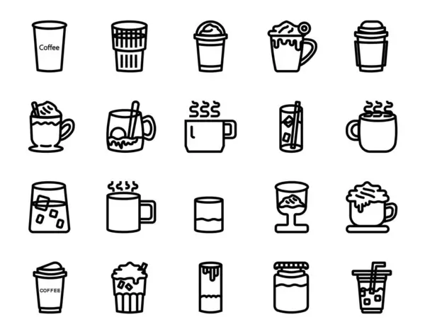 Ital Kávé Csésze Menü Koffein Ital Design Vonal Ikon Set Stock Kép