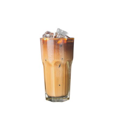 Iced of coffee cup on glass cup isolated white background.	