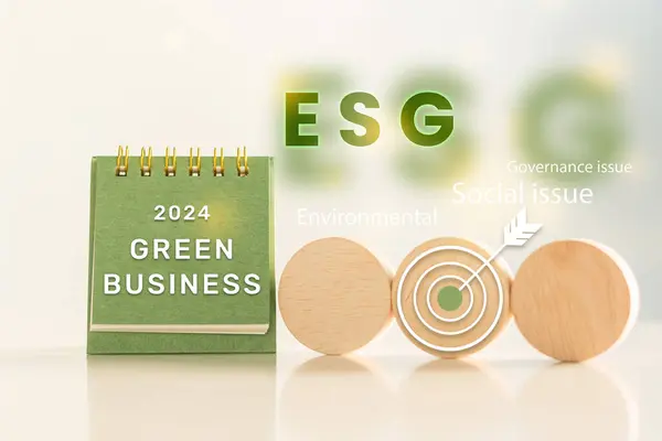 stock image Green business concept, 2024 Year ESG climate change, campaign to reduce greenhouse gases Carbon neutrality towards a sustainable society, friendly to the world