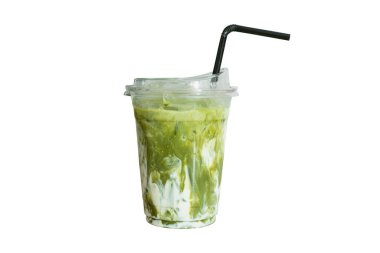 Iced matcha green tea or latte green tea milk on plastic cup isolated white background.	 clipart