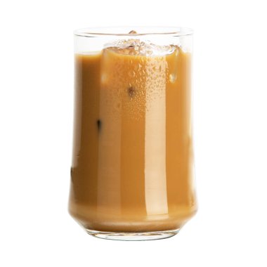 Ice of coffee on glass cup isolated white background.	