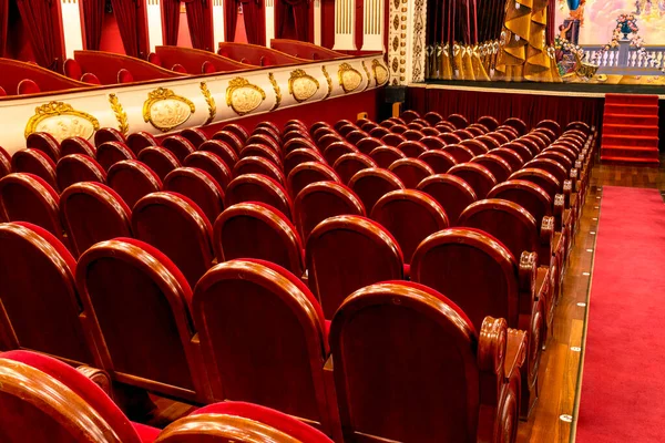 Linhas Assentos Teatro Corredor Central — Fotografia de Stock