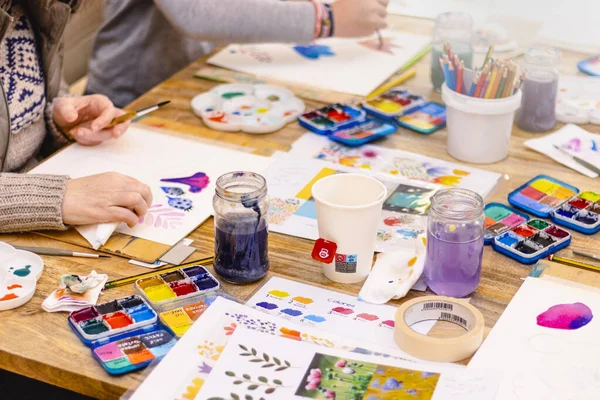 Watercolor Workshop School Supplies Drawing Workshop — Stock Photo, Image