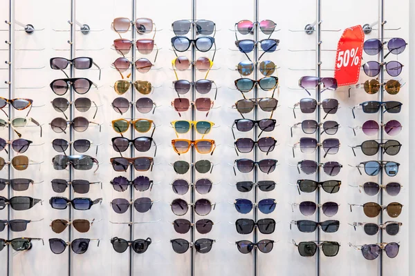 Display of sunglasses in an optician\'s shop