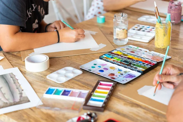 Watercolor Workshop Students Mastering Artistic Techniques Expert Guidance — Stock Photo, Image