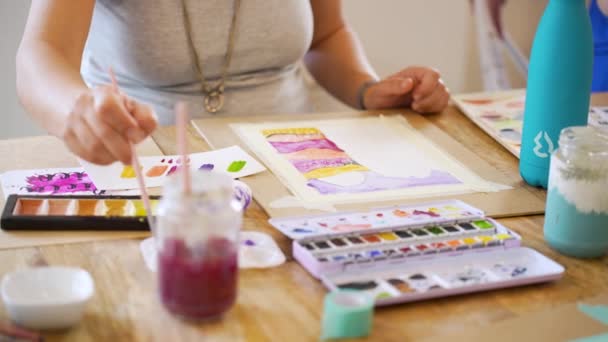 Workshop Akvarelů Tvůrčí Výrazy Ženy Perfektní Akvarelové Techniky — Stock video